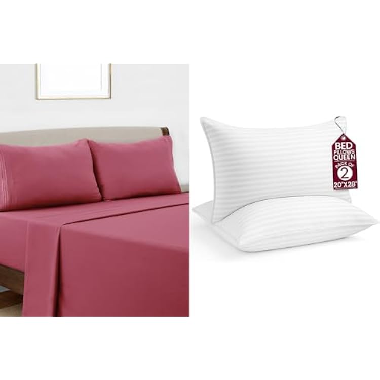 LUX Decor 4 Pcs Twin XL Sheet Set  2 Queen Pillows, Ultra-Soft Microfiber Bed Sheets with Flat Sheet, 16 Inch Deep Pocket & Pillowcases, Cooling & Breathable Hotel Luxury, Oeko-TEX, Burgundy