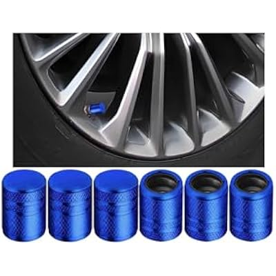 Osilly Car Tire Valve Stem Caps, 6PCS Aluminum Corrosion Resistant Wheel Air Pressure Stem Cover Set with Plastic Liner, Dustproof Auto Tyre Accessories, Universal for Truck, Motorcycle, SUV Blue