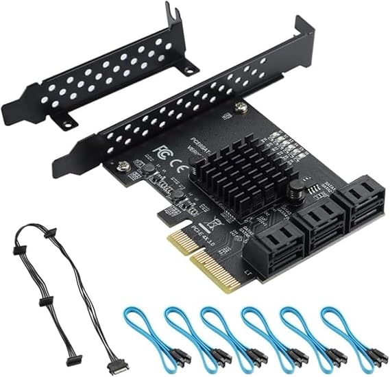 بطاقة 6 منافذ مع 6 كابلات SATA، وحدة تحكم PCI Express 4X SATA، بطاقة توسيع PCI 3.0 6 جيجابت في الثانية، محول القرص الصلب يدعم WIN/10/8/7/XP/LINUX